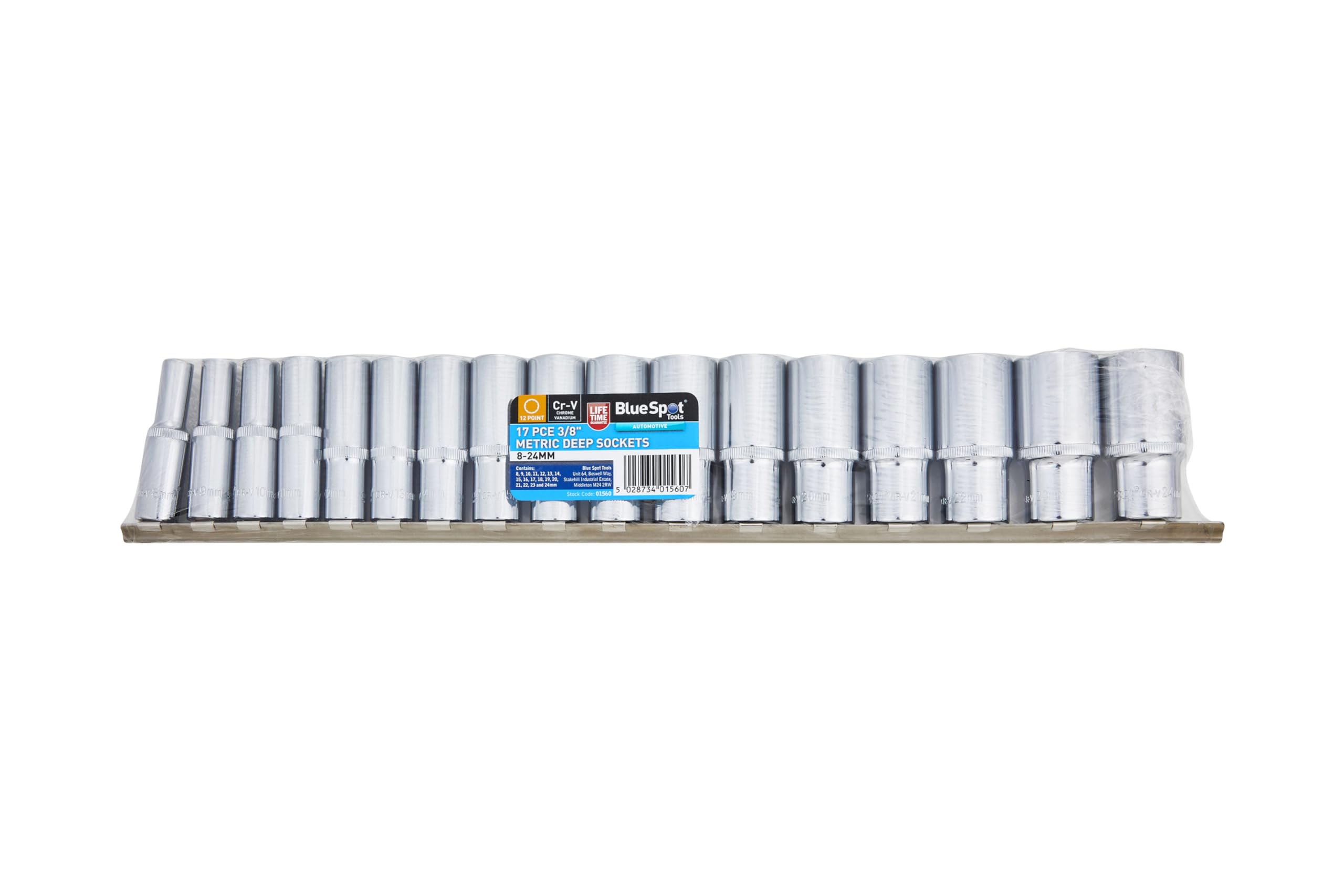Bluespot 17pc 3/8"" Metric Long Reach Deep Sockets 8-24mm In Eva Foam Set