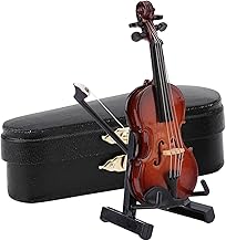 Miniature Violin Model, Wooden Violin Model Mini Musical Instrument with Bow and Case for Birthday Gift Home Decoration