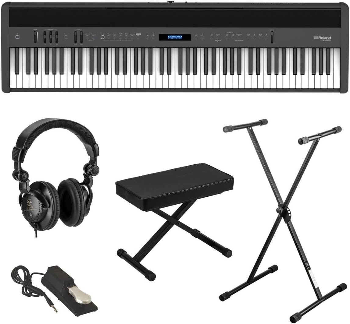 Piano digital portátil SuperNATURAL de 88 teclas FP-60X, paquete negro con teclado PHA-4 de 88 teclas con motor SuperNATURAL y Bluetooth para rendimiento, composición y grabación