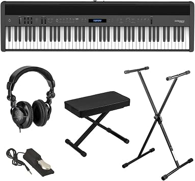 Roland FP-60X 88-Key SuperNATURAL Portable Digital Piano, Black Bundle with Stand, Bench, Sustain Pedal, Studio Monitor Headphones