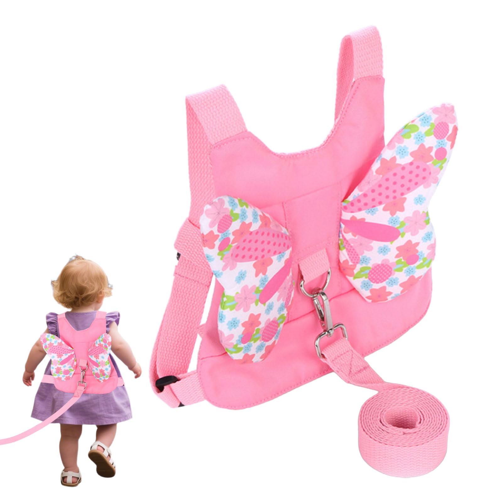 Toddler Leash Harness,Reins for Toddlers Girls,3-in-1 Backpack Leash for Toddlers,Butterfly Wings Design Toddler Reins for Walking 1-3 Years,Adjustable Safety Child Reins for Walking,1-6 Years (Pink)