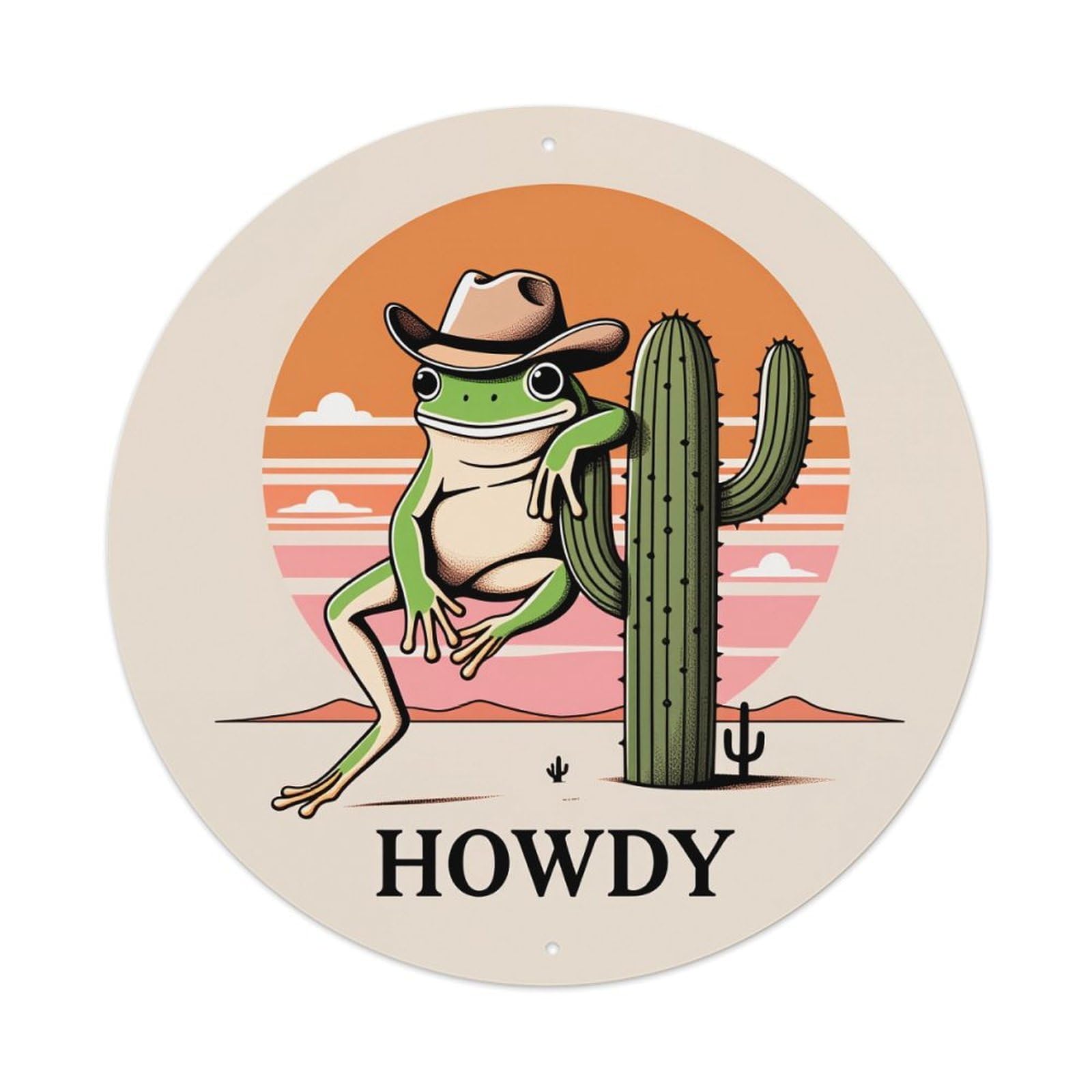 Frog Cowboy Cactus Sunset Howdy Metal Tin Sign Vintage Garden Bedroom Cafe Bar Man Cave Home Wall Decor Metal Poster 8x8 inches