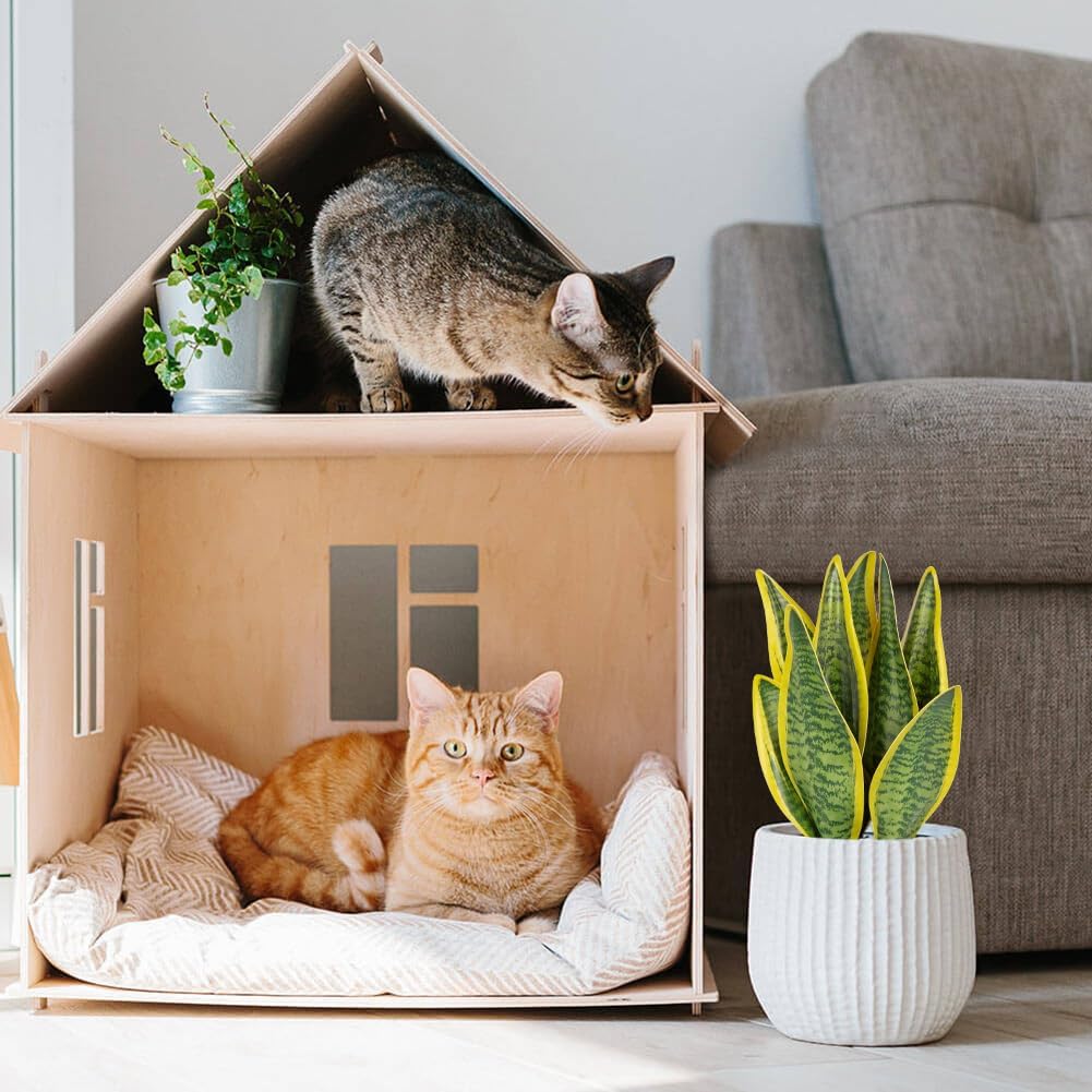 Hollyone Artificial Snake Plant Potted Faux Sansevieria Trifasciata Plants, 13" Tropical Fake Snake Plants in Gold Stainless Steel Metal Pots for Home Office Room Indoor Decor Housewarming Gifts