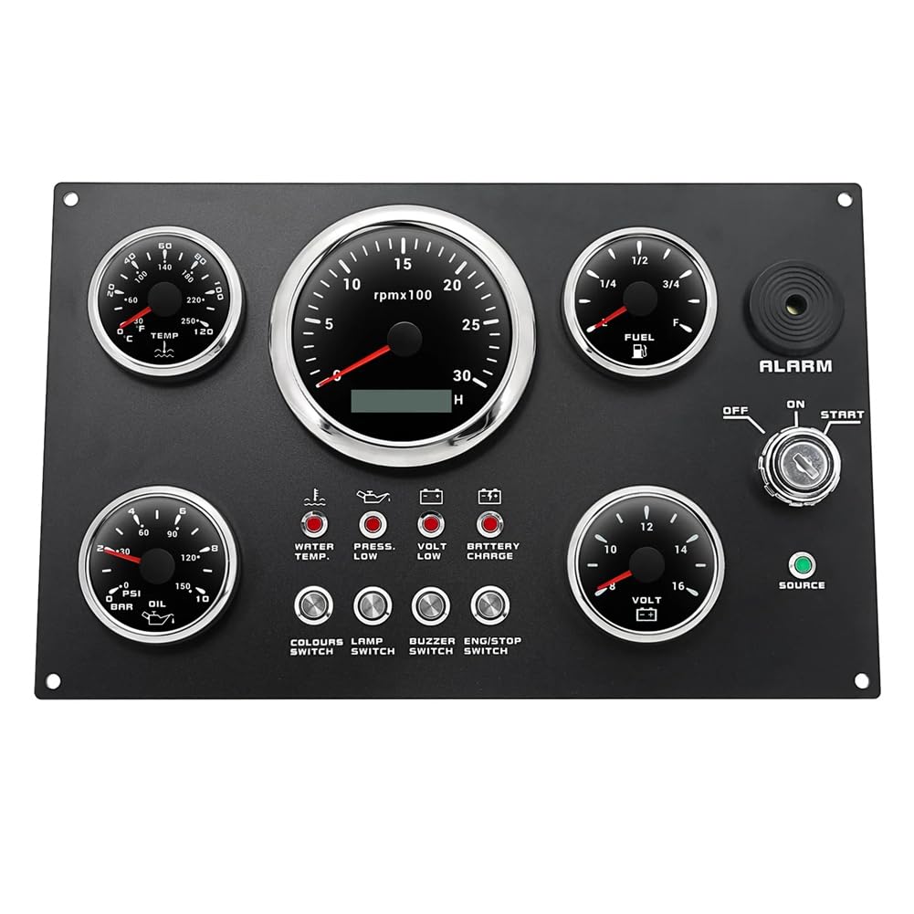 Ensemble de Jauges à LED avec Panneau de Commutation D'Instruments, Température de l'eau, Pression de Carburant, D', Voltmètre, Tachymètre pour Bateau, Voiture