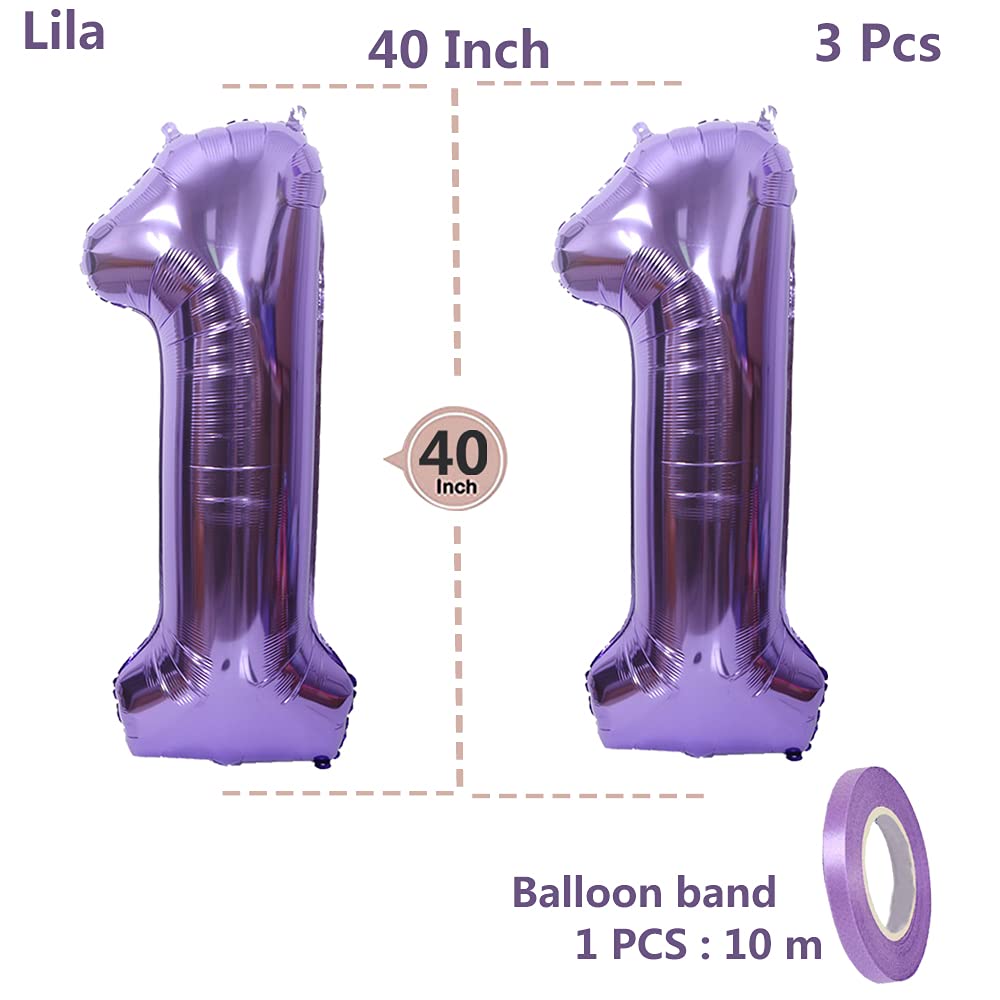 Grand Ballon Chiffre 11 En Forme De Chiffre Pour Garçons Et Filles - 101,6 Cm - Grand Ballon En Forme De Chiffre 11 - Pour Décoration De Fête D' Anniversaire, Mariage - Violet