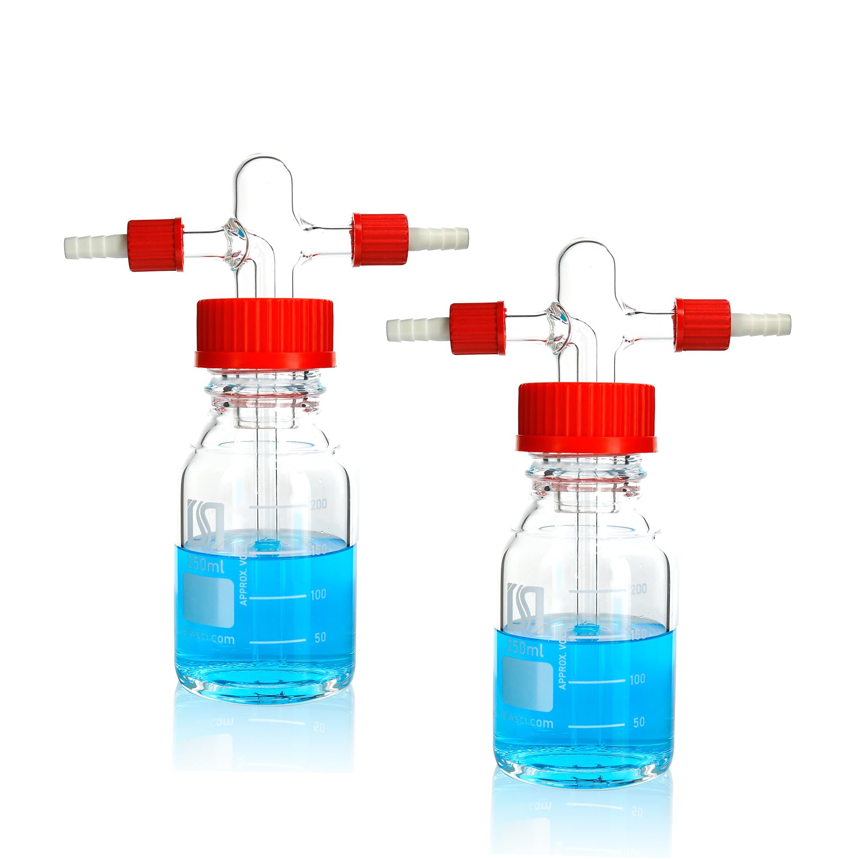 ALWSCI 250ml Gas Washing Bottle Lab Glass Drechsel Head GL45 2Set