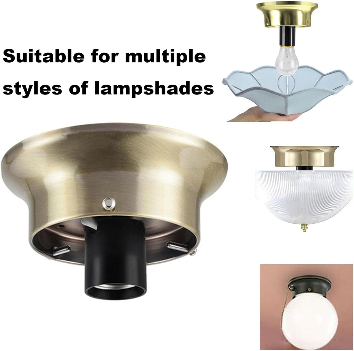 Wired Flush Mount Ceiling Fixture Kit with On/Off Pull Chain Switch,3-1/4"Fitter Glass Shade Holder Set,Flush Mount Wired Fixture Holder Kit,4-3/4" Diameter x 3" Height (Antique Brass)