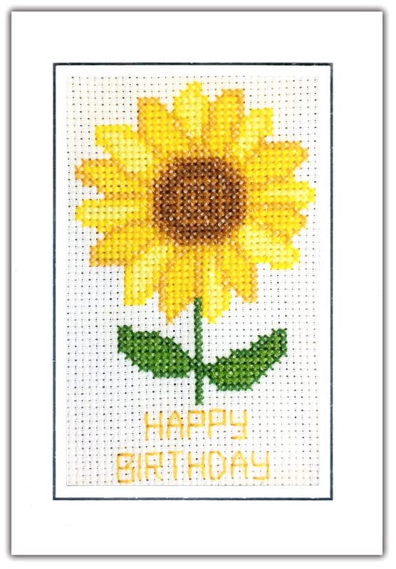Happy Birthday Sunflower Counted Cross Stitch Greeting Card Kit A6 14ct