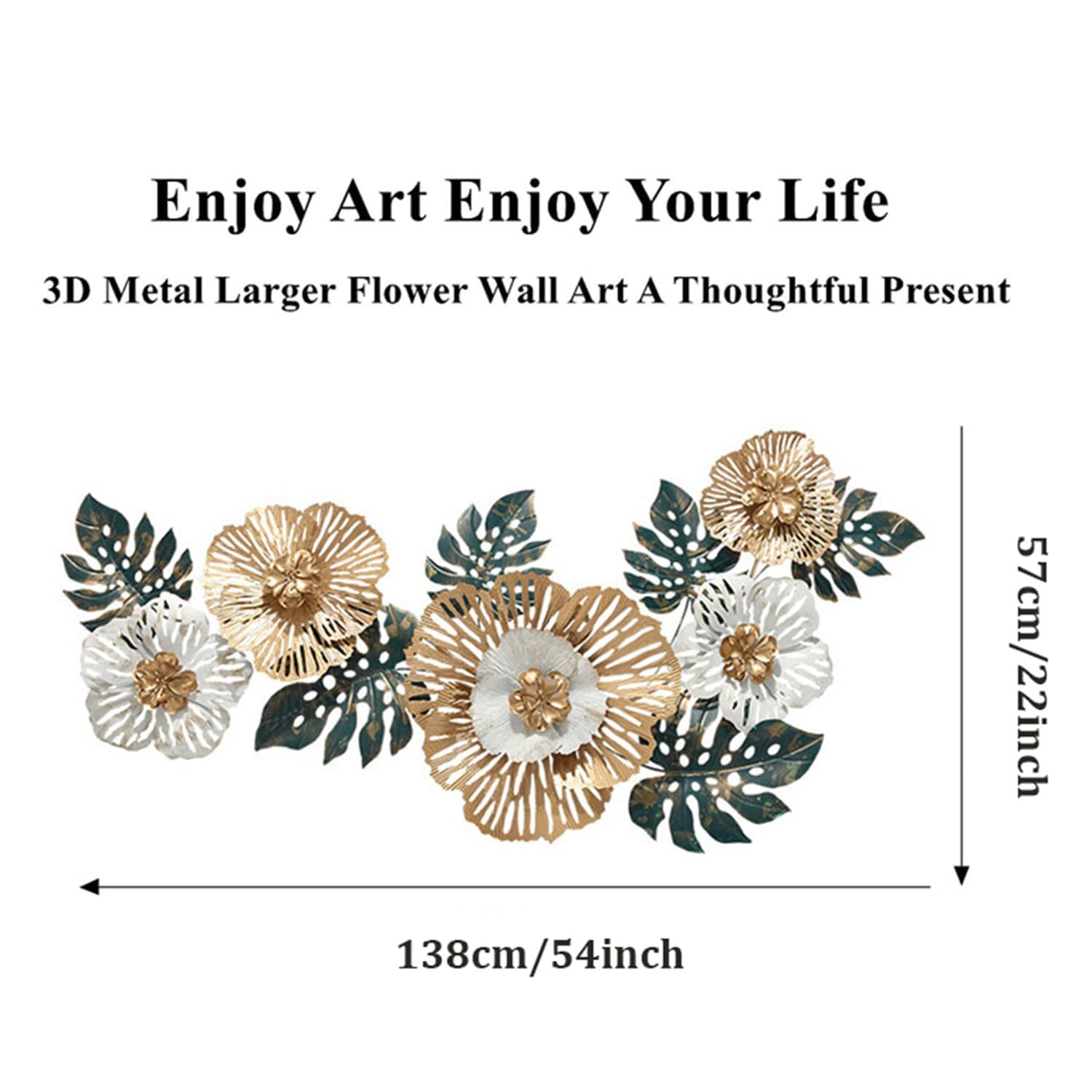 Escultura de Pared, Arte de Pared, decoración de Pared de Flores de Metal, Grandes Hojas Doradas, decoración Floral de Metal Hecha a Mano, decoración de Pared Colgante 3D para el h