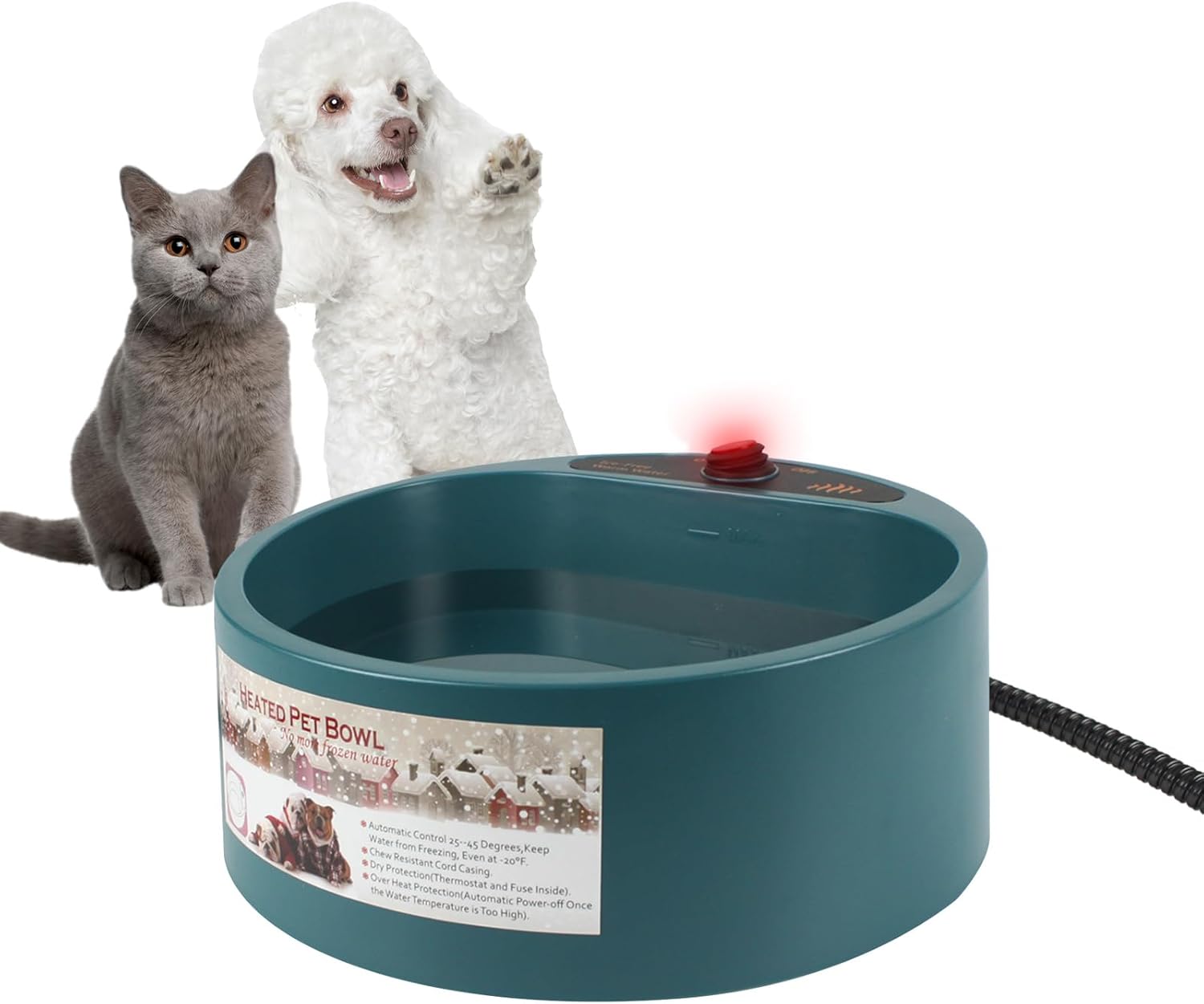 Heated Pet Water Bowl 2.2 Liters Dog ThermalBowl Pet Heating Water