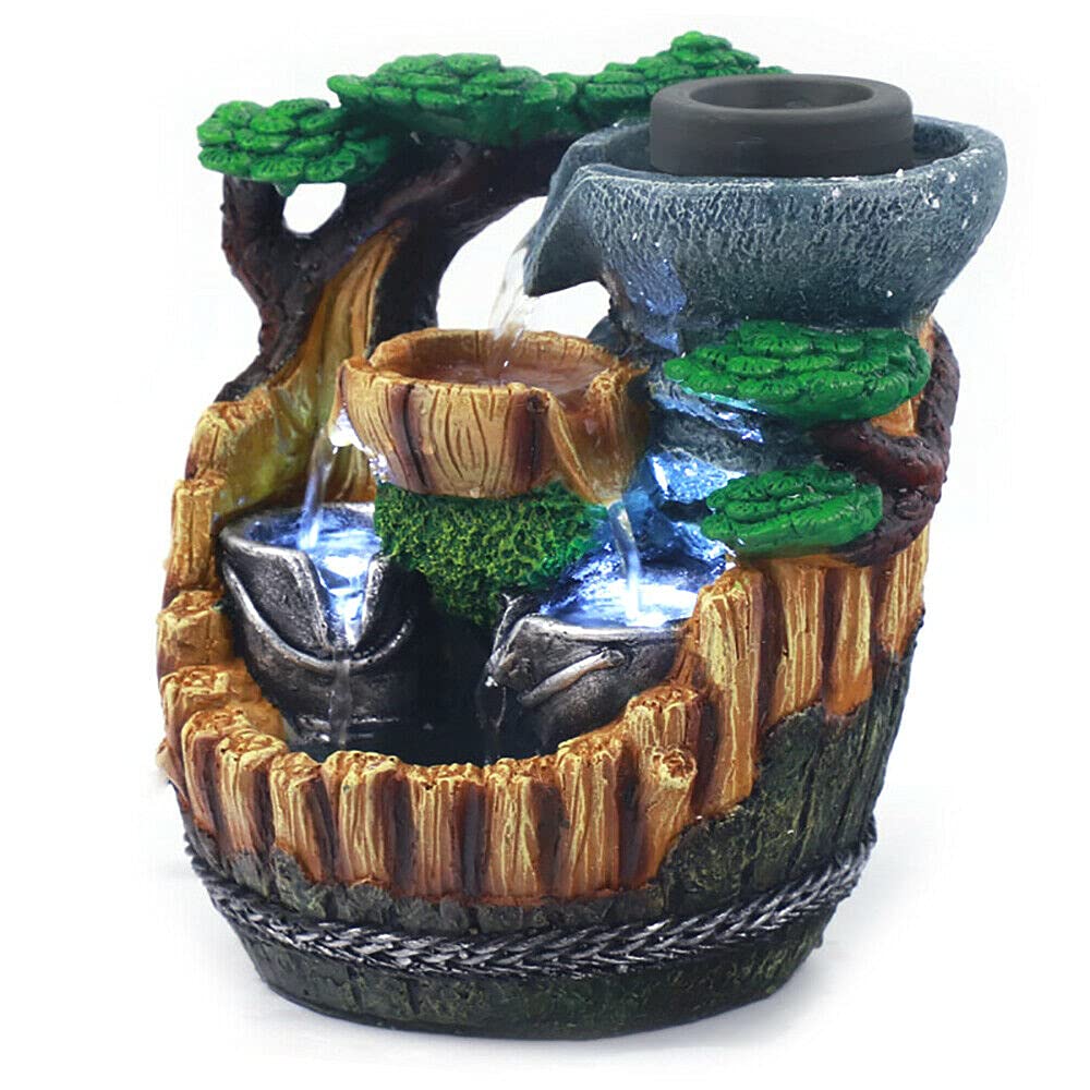 LED Gartenbrunnen Terrasse Zier Spring Kaskadenbrunnen Wasserspiel Steinoptik Ornament Feng Shui Zen Brunnen 21x13x25cm