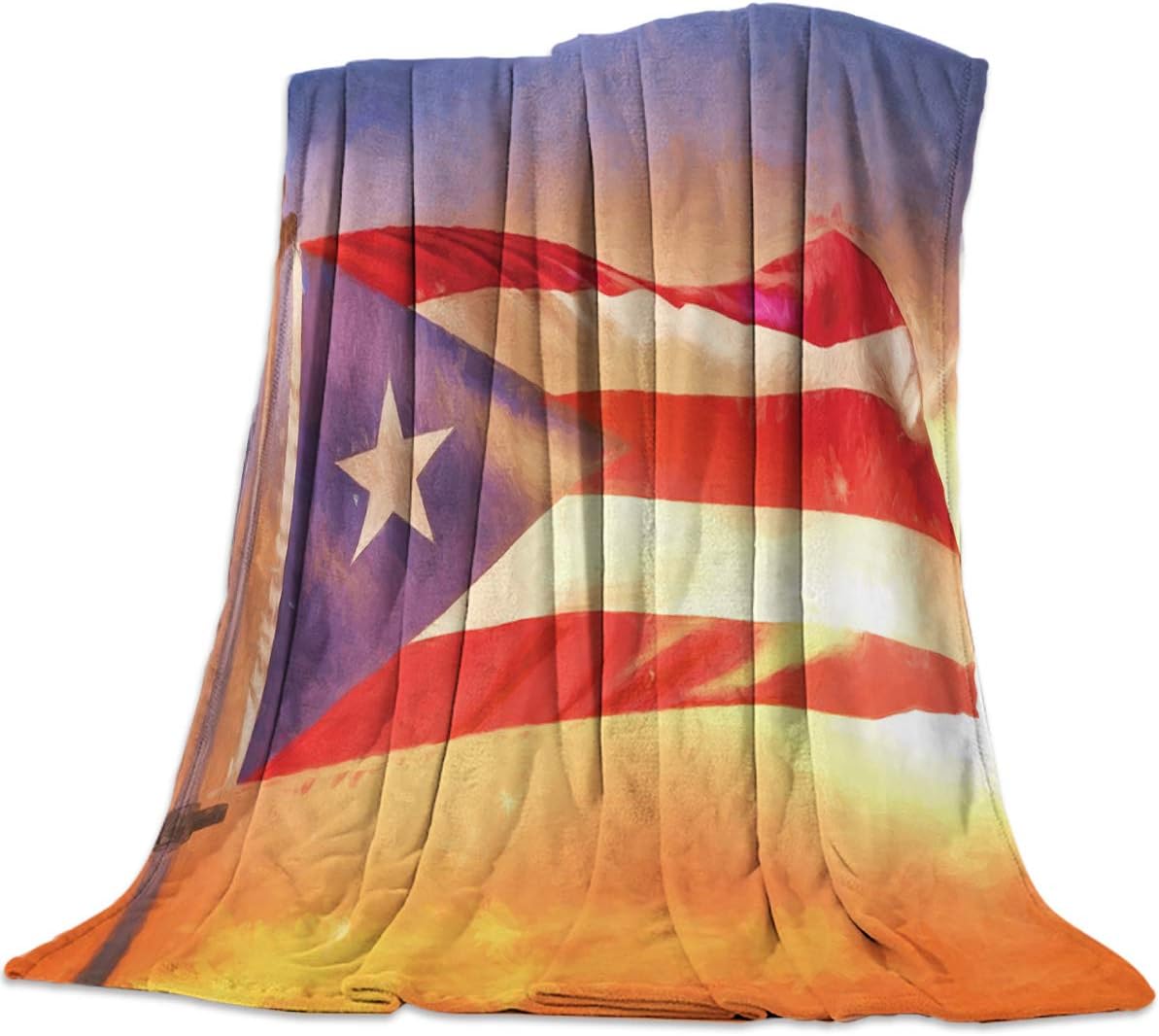Puerto Rico Flag under the Dusk Flannel Blanket Throw Warm Cozy