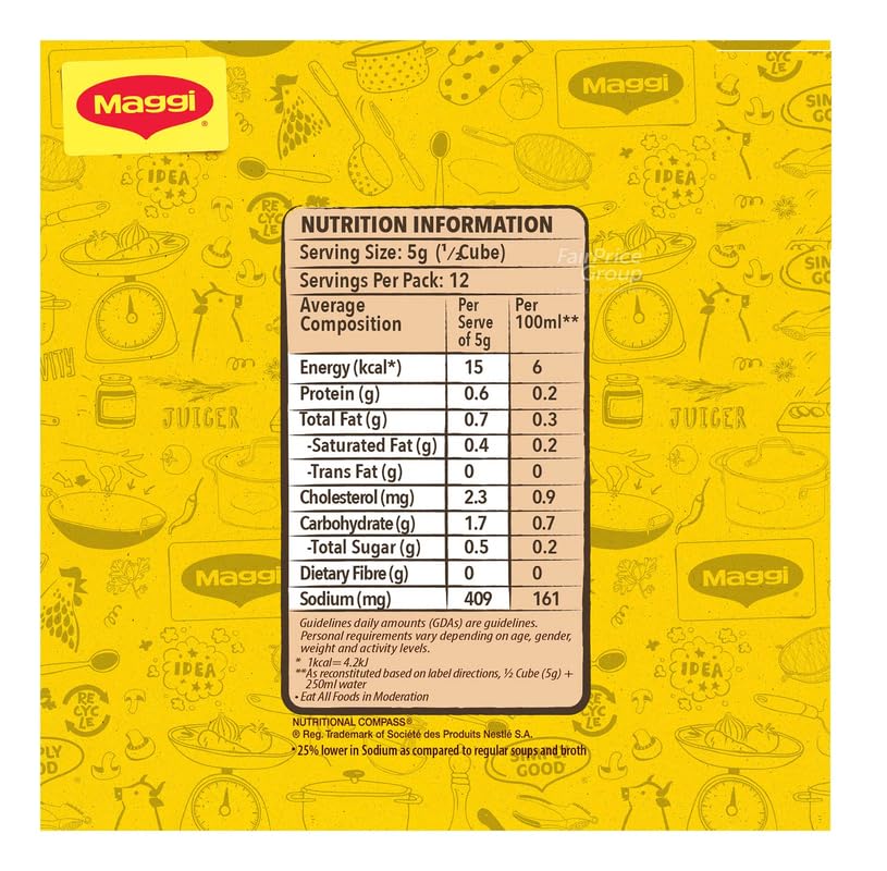 Image of SFU E Com Maggii Vegetable Stock Cubes, Pack of 6, A Flavorful Convenient Seasoning Crafted From The Goodness of Real Vegetables and A Blend of Carefully Selected Herbs & Spices 6 Cubes (108 G)