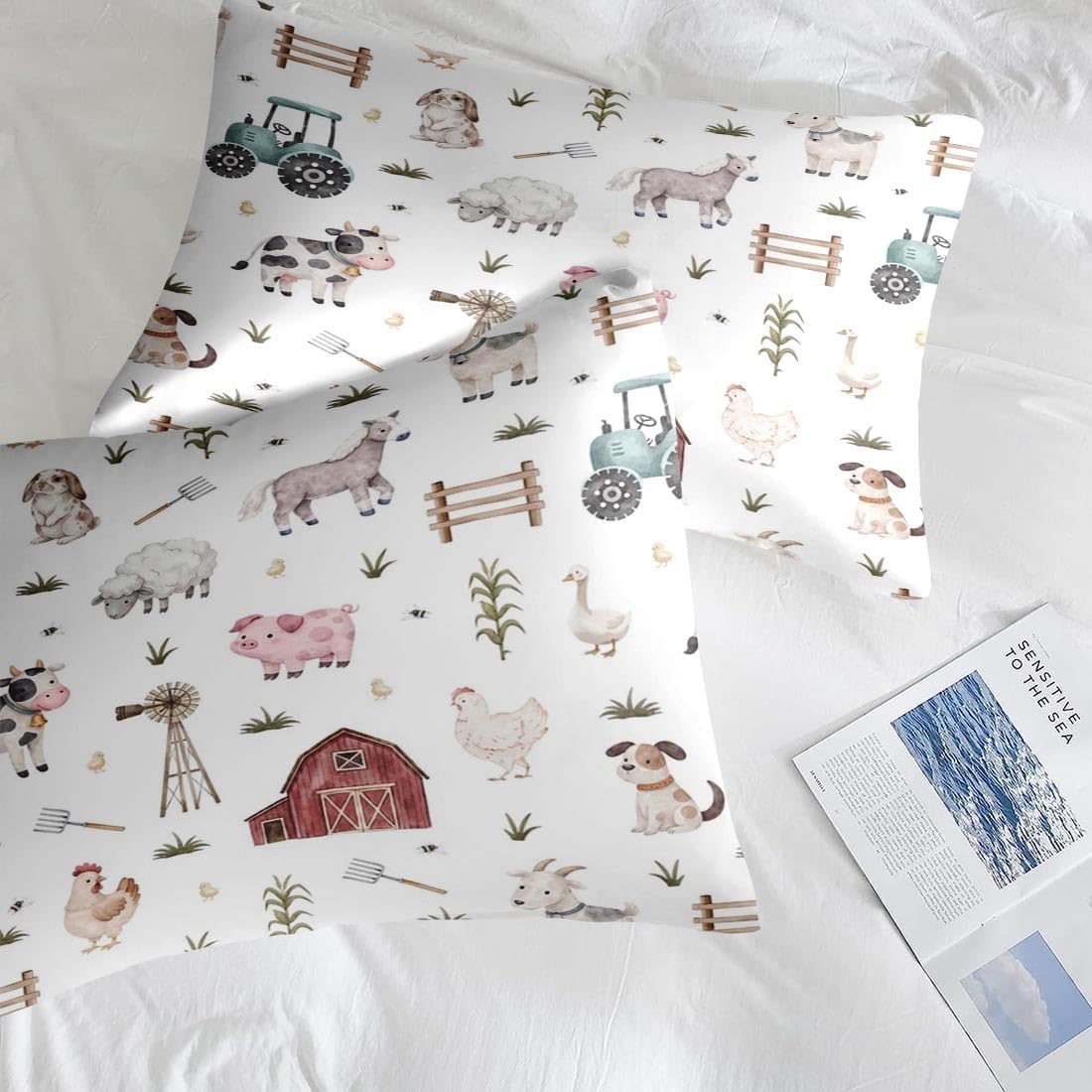 Pamnest Comforter Set Twin Size, Farm Animal Cow 5 Pcs Bedding for Kids and Adults, Autumn Cute Tractor Bed Sheet Sets with Fitted Sheet Pillowcase & Sham for Bedroom Bed Decor