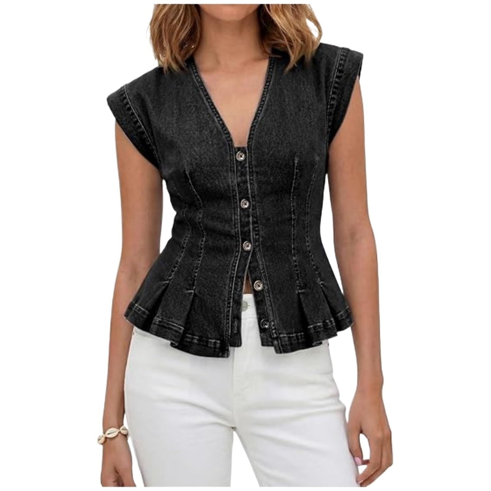 Blusa denim ajustada para estilizar la silueta con un chaleco vaquero corto y fresco 7