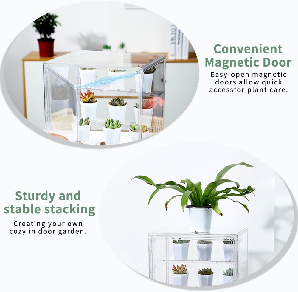 Mini Greenhouse Indoor Fourth Floor , Clear Acrylic Tabletop Greenhouse with Magnetic Door，Portable Small Plant Green House for Seed Starting, Plant Growing & Home Gardening Display