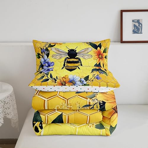 Miniatura 7 de Erosebridal Kawaii Bee - Juego de ropa de cama King con flores y flores, para niñas y niños, con relleno de edredón geométrico de panal de abeja