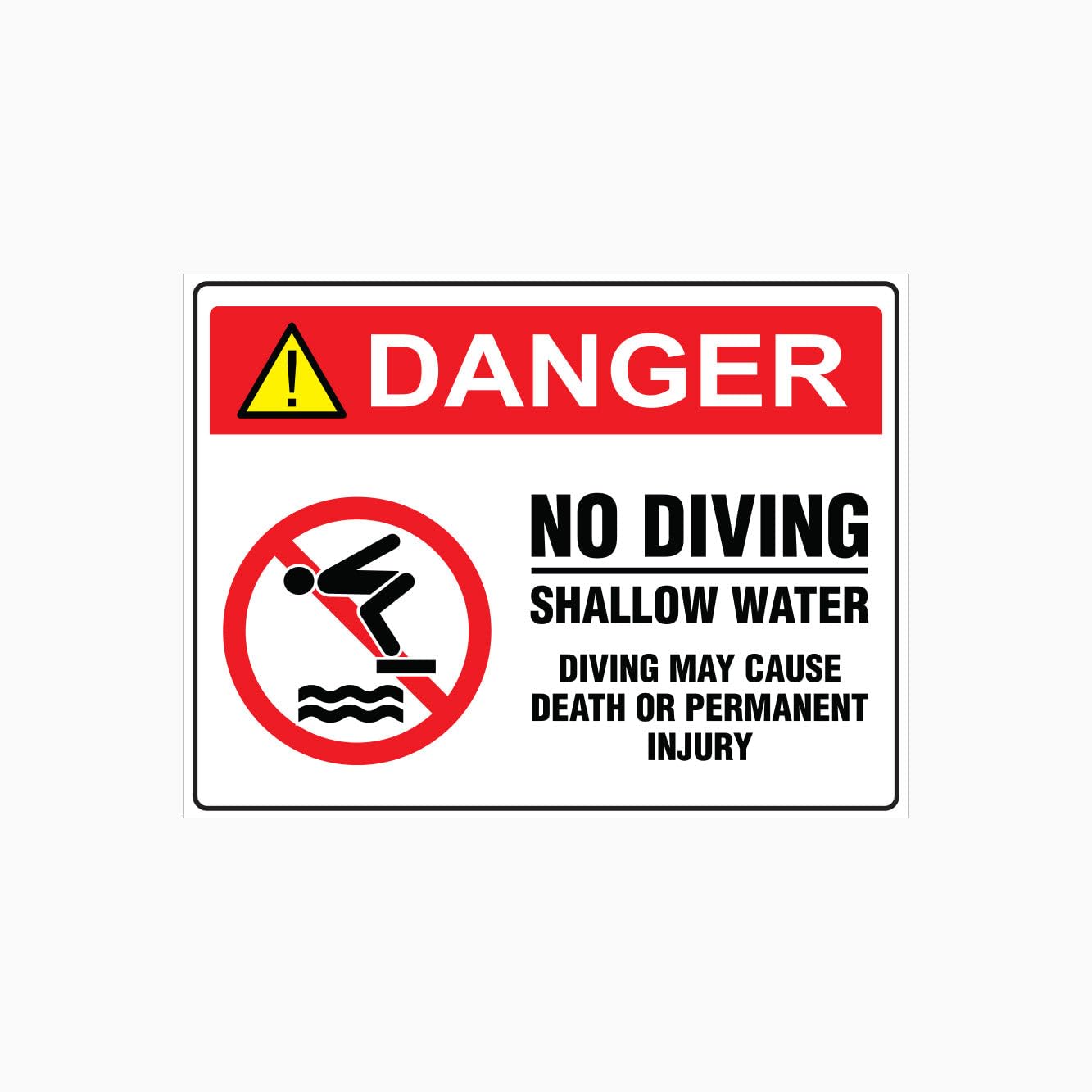 DANGER NO DIVING - SHALLOW WATER Sign, 12x8 Metal Tin Sign, Shallow water, no diving.