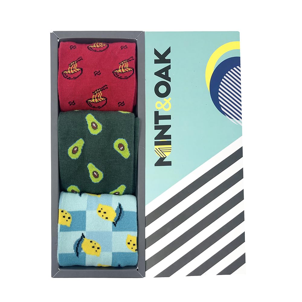Mint & Oak Long Socks For Men, Soft Cotton Calf Length Socks, Colorful Sock Gift For Men, Full Length & Odour Free, Funky Socks - Gift Box of 3