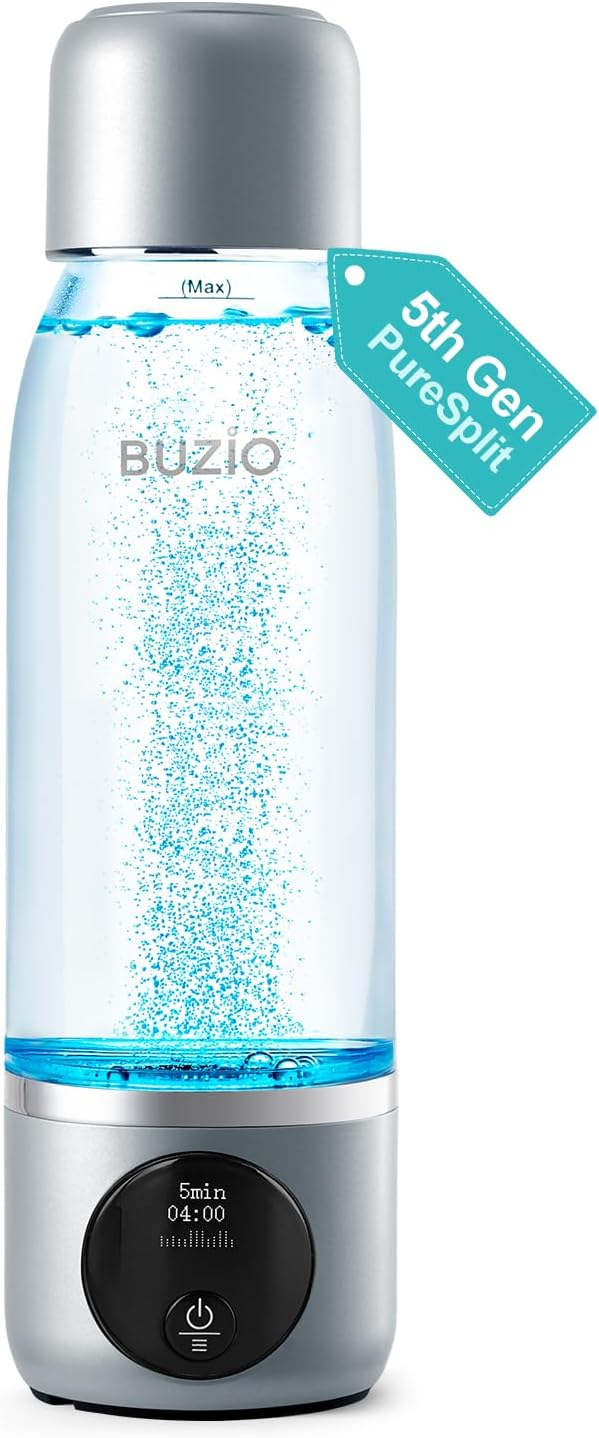 BUZIO Hydrogen Water Bottle, 4000+ PPB Concentration Alkaline Water Generator with Gen5 SPE/PEM Technology, Portable Athletic Performance Alkaline Hydration System Machine, Silver