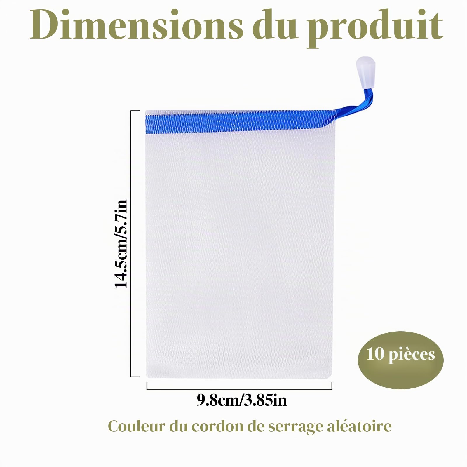 Lot de 10 sacs à savon en nylon - Filet de nettoyage du visage - Filet à savon - Filet en mousse - Pour le bain et le visage
