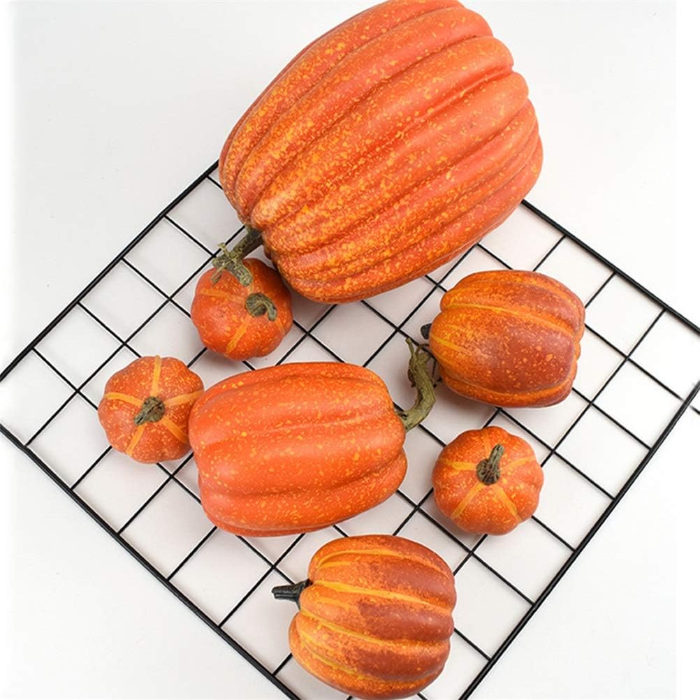 Faux Pumpkins for Outdoor Fall Decor 7 Large Fall Pumpkin Decor Orange Fake Pumpkin Decorations Harvest Faux Foam Pumpkins for Halloween Thanksgiving Party Decor