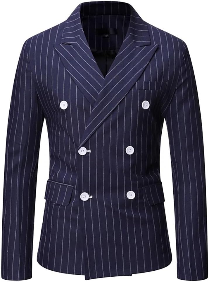 Striped Casual Breasted Suit for Men's Slim Fitting Jacket