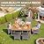 Devoko Dining 7 PCS Furniture, Patio Conversation Set with Acacia Wood Table Top, Outdoor, Beige Cushion and Grey Rattan
