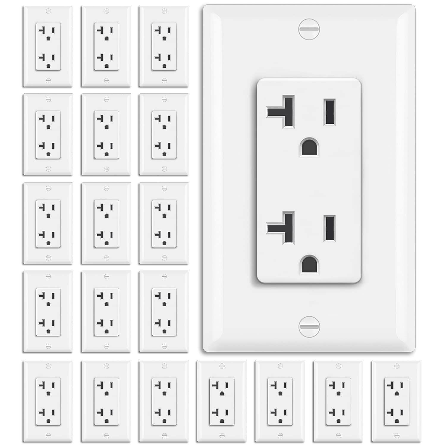 Photo 1 of [20 Pack] BESTTEN 20 Amp Decorator Receptacle, Electrical Wall Outlet, Non-Tamper-Resistant, Residential & Commercial Use, 20A/125V/2500W, UL Listed, White decor outlet 20