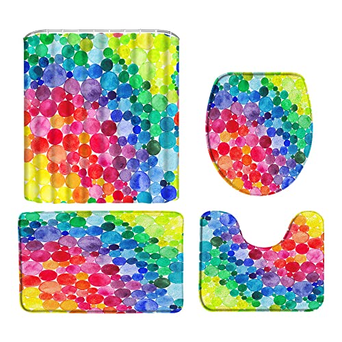 Colorful Polka Dot Shower Curtain Rainbow Cute Watercolor Polka Dots Circles Modern Abstract Geometric Gradient Doodle Graffiti Simple Trendy Creative Decor Fabric Bathroom Curtain With Hook #TOP6