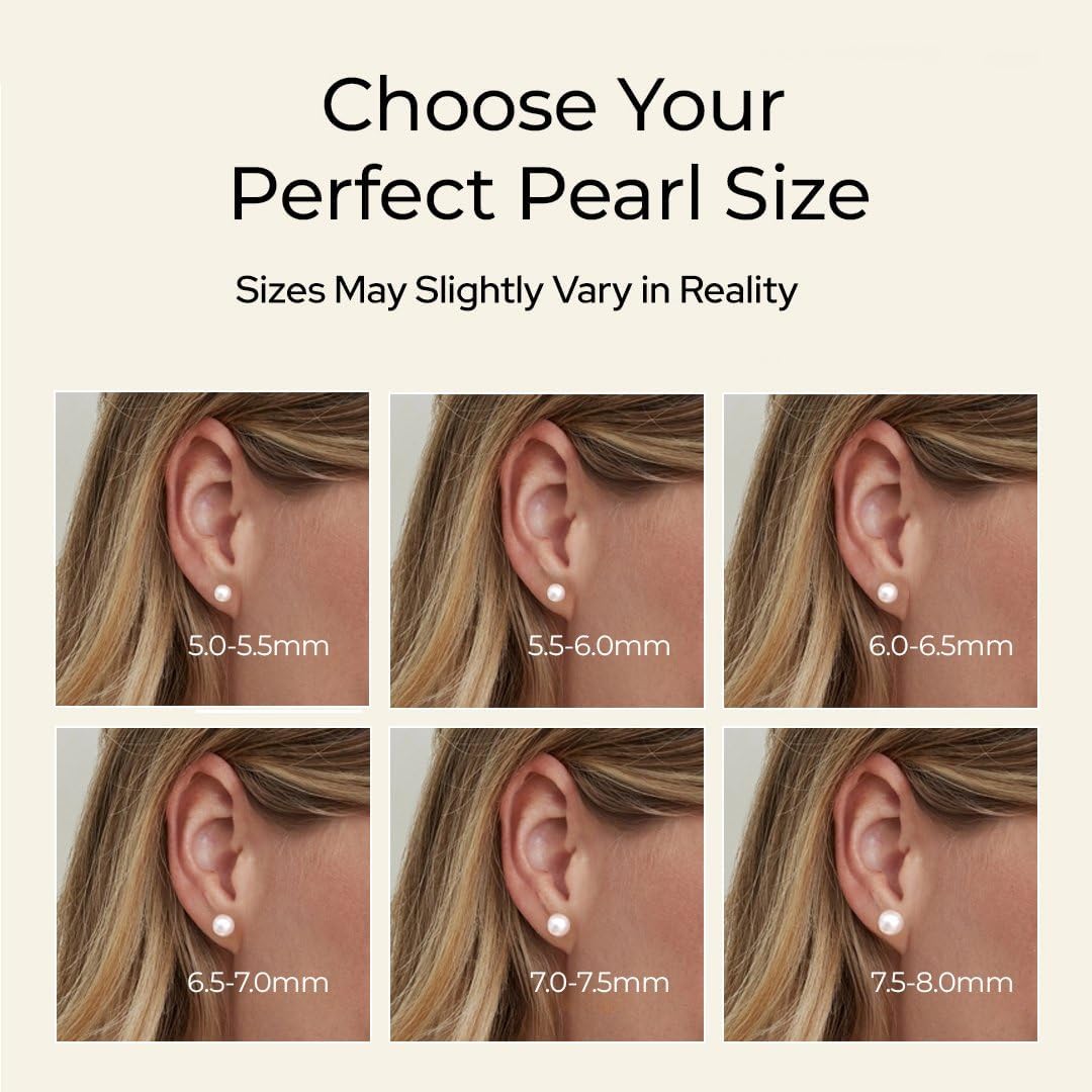 THE PEARL SOURCE White Japanese Akoya Real Pearl Earrings for Women - 14k Gold Stud Pearl Earrings | Hypoallergenic Earrings with Genuine Cultured Pearls - Image 3