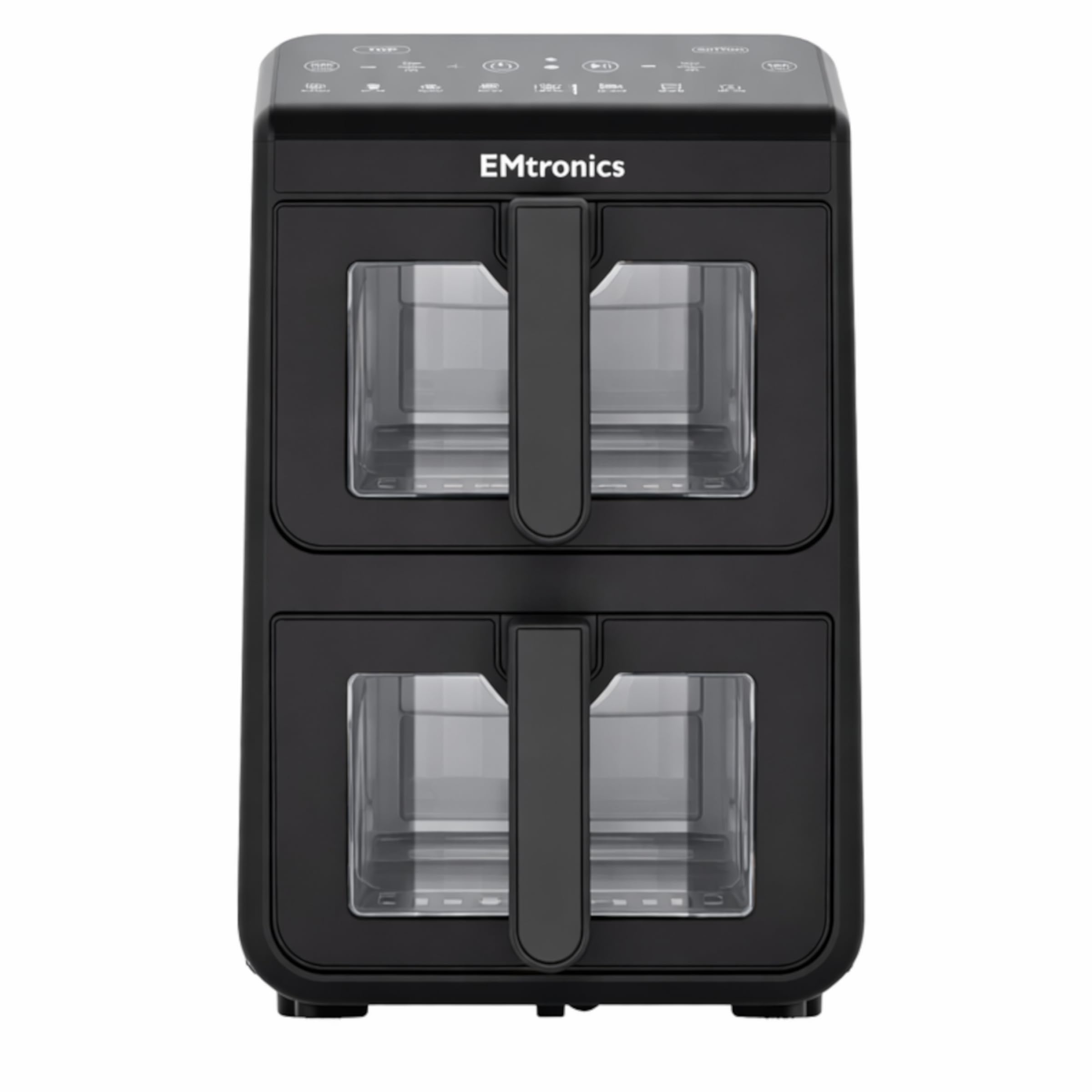 EMtronics 10L Stack Air Fryer with Windows and Dual Zone 2460W Family Size, 8 Preset Cooking Mode, Match Cook & Smart Finish Functions, 10 Litre - Black
