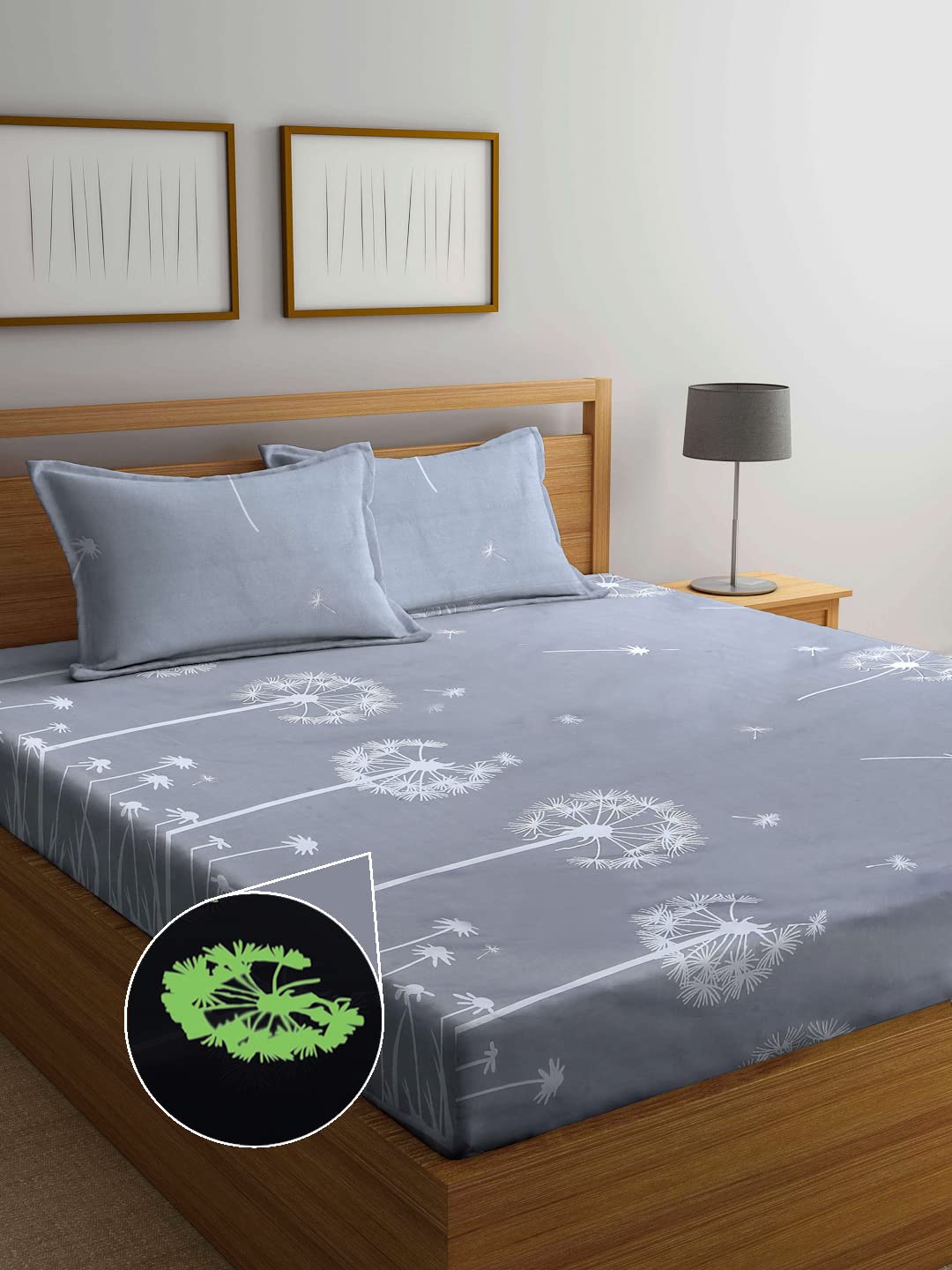 Arrabi Grey Graphic TC Cotton Blend Double Size Radium Bedsheet with 2 Pillow Covers | ARBS-1473-Grey-picture-30