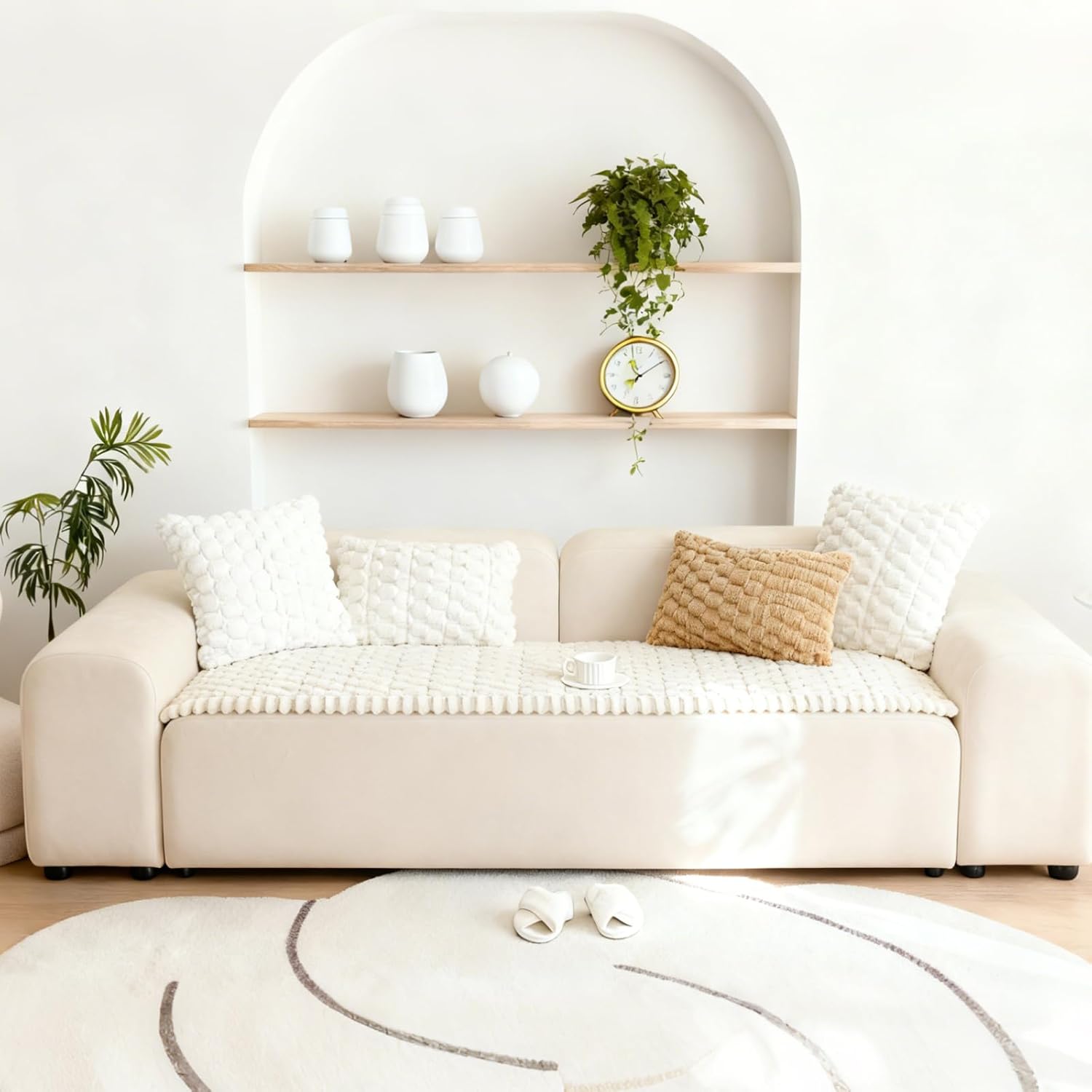 Couch Cover for Dogs Washable,Non Slip Fuzzy Durable Couch Covers for 3 Cushion Sofa Pet Friendly Sofa Cover Dog Thick Soft Slipcovers Protector Couches Mat Bed (Beige, 27.6" x 70.9"/70 x 180cm) Beige 27.6" x 70.9"/70 x 180cm