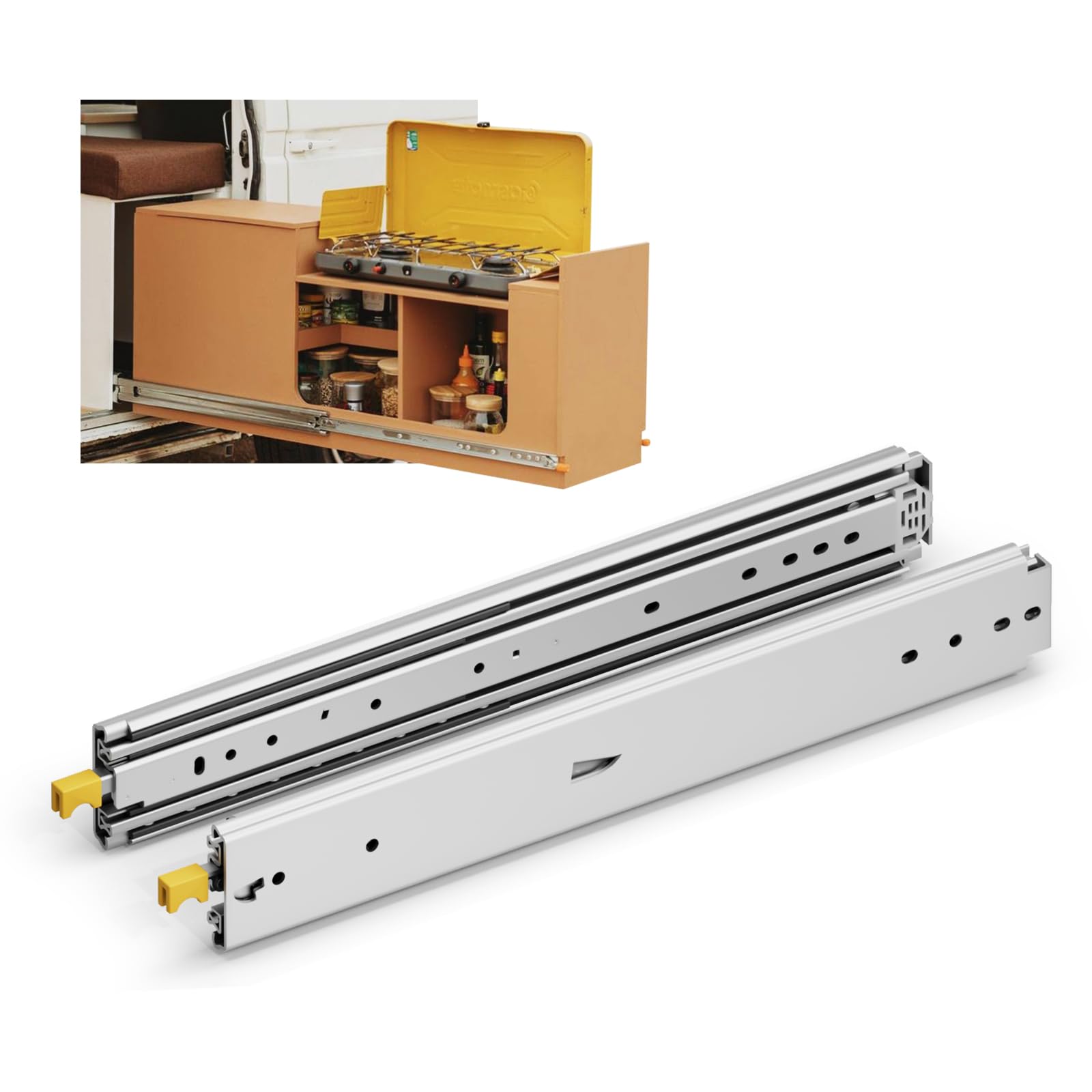 Glissières pour tiroirs verrouillables 1524 mm Capacité de charge 160 kg Roulements à billes Extension complète Montage latéral, #H76-D-60, 1 paire