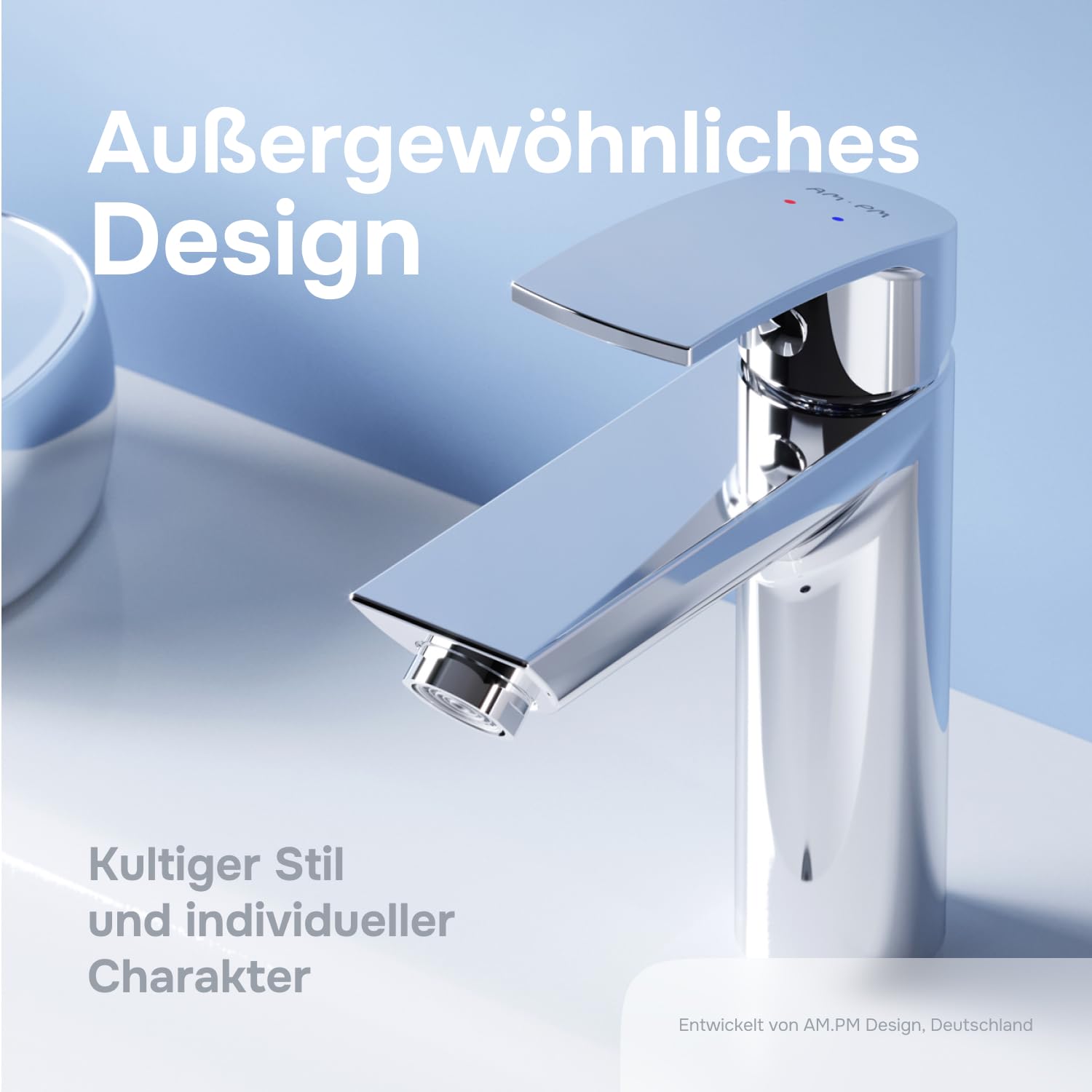 Waschtischarmatur Wasserhahn Bad Mischbatterie, Waschtischmischer Kurzer Auslauf Höhe 147 mm, Einhebel-Waschbeckenarmatur, Einhandmischer Badarmatur Waschbecken, AM.PM Play F8Y02100