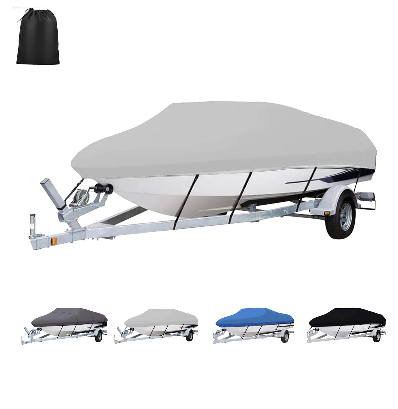 Pxkmouy Heavy Duty 420D 20-22ft Marine Grade Waterproof Resistant Oxford Polyester Canvas Cover, Boat Cover for Pontoon with Adjustable 5 Tie Down, Fits Fishing, Runabout, Bass, Fish & Ski Boats