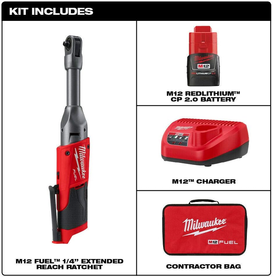 Chеареѕt 🛒 Milwaukee 2559-21 M12 FUEL 1/4 Extended Reach Ratchet Kit