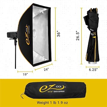 Glow EZ Lock Softbox to Go Kit - Glow EZ Lock 24x36 Quick Strip Rectangular Bowens Mount Softbox Lighting Kit with External and Internal Diffusers, Deflector Disk and Eggcrate Grid, 2-Pack