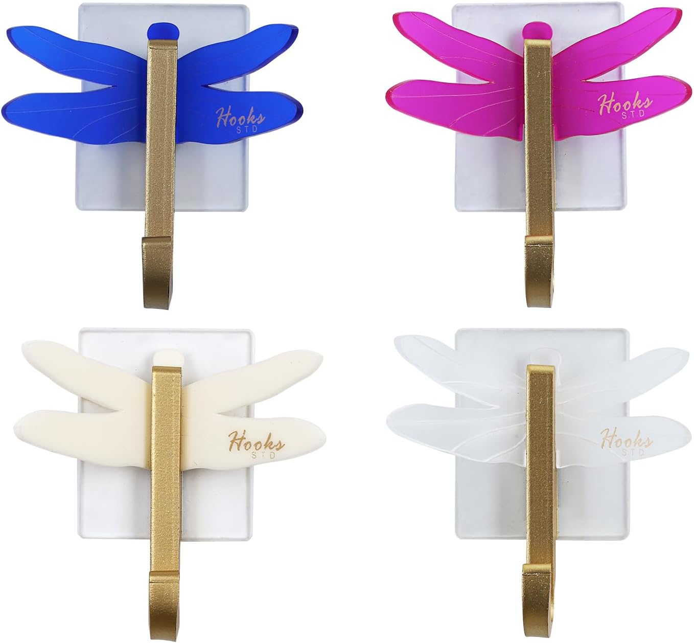 S.T.D Bathroom Hooks, for Hanging Clothes, Towel, Hat, Bags, Key, Coat, Miscellaneous, Hook - Dragonfly 4 Colors Acrylic (Frosted) Family Decor Self-dhesive Hanging Hook?4Pack? Dragonfly Hooks?4Pack?