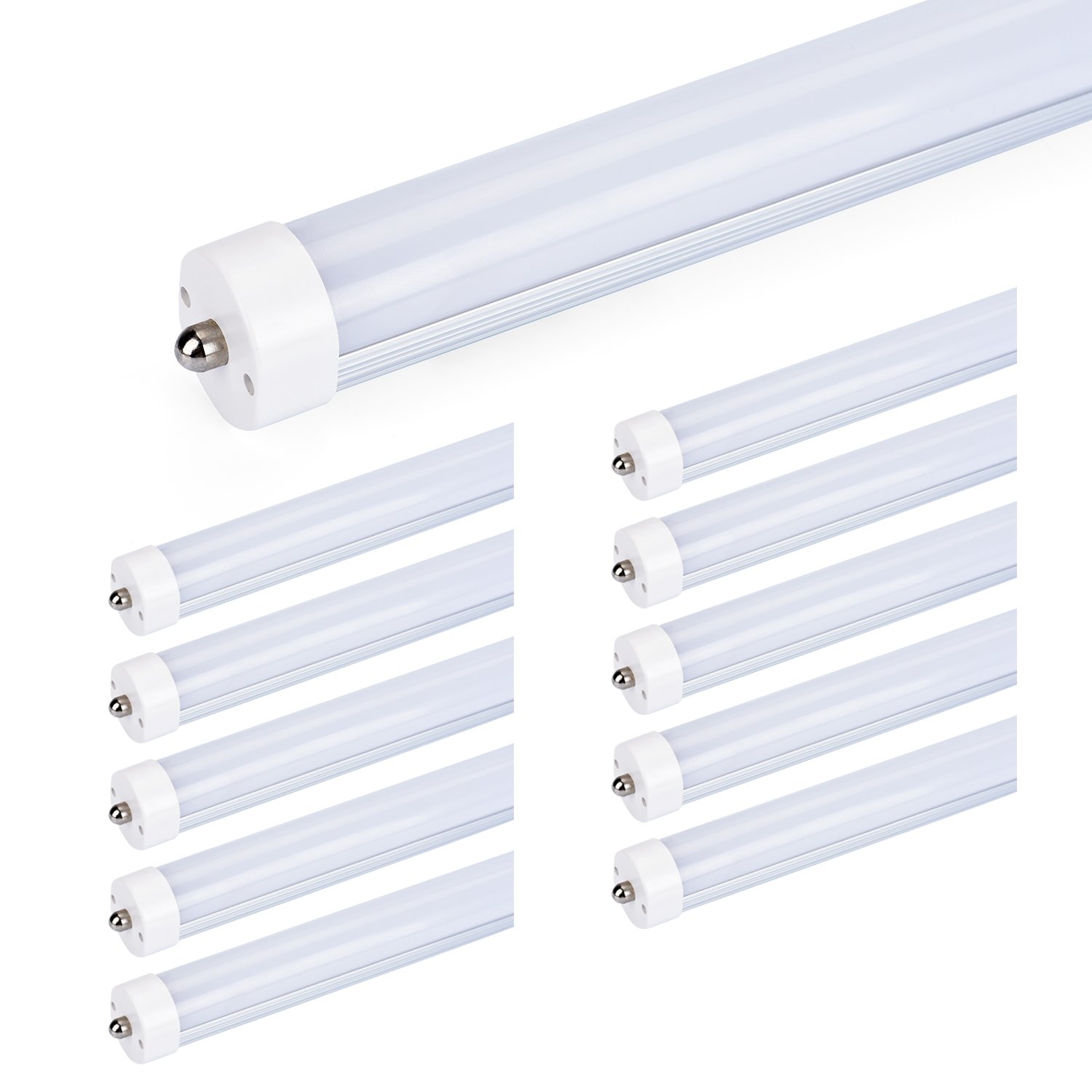 T8 FA8 8FT LED Light Tube 36W(90W Equivalent), 6500K, 3600 Lumen Brightness, Dual-Ended Power, Energy Saving Fluorescent Tube Replacement,Milky Clear Cover (10pcs, Milky Cover)