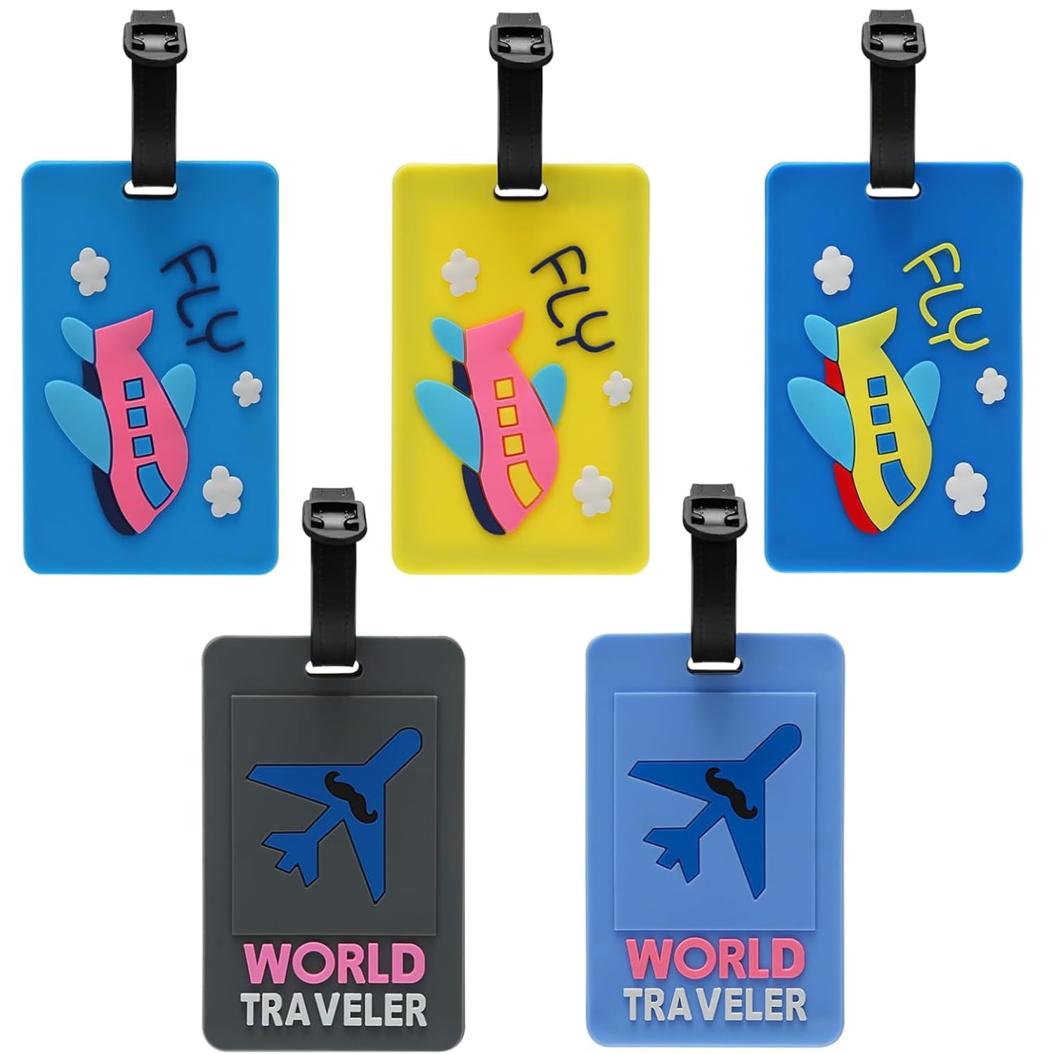 Tusmad Bag Tags for Luggage Travel – 5 Pcs Luggage Tags with Plastic Strap, PVC Travel ID Labels with Buckles & Name Card for Suitcases, Handbags, Backpacks, School Bags – Multicolor Bag Tag