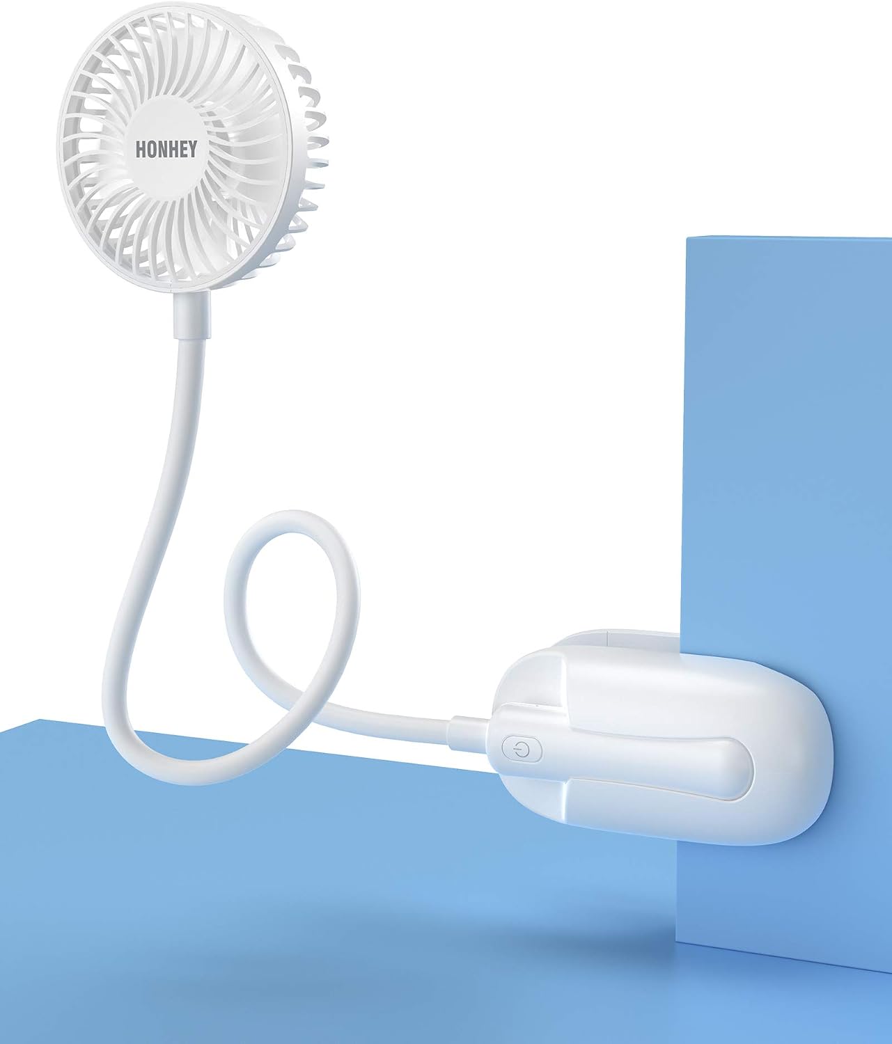 HonHey Handheld Fan Portable Mini Clip On Fan With Rechargeable Battery 2000mAh, Stroller Fans with Flexible Neck,Hands Free Neck Fan,Eyelash Fan for Makeup(White)