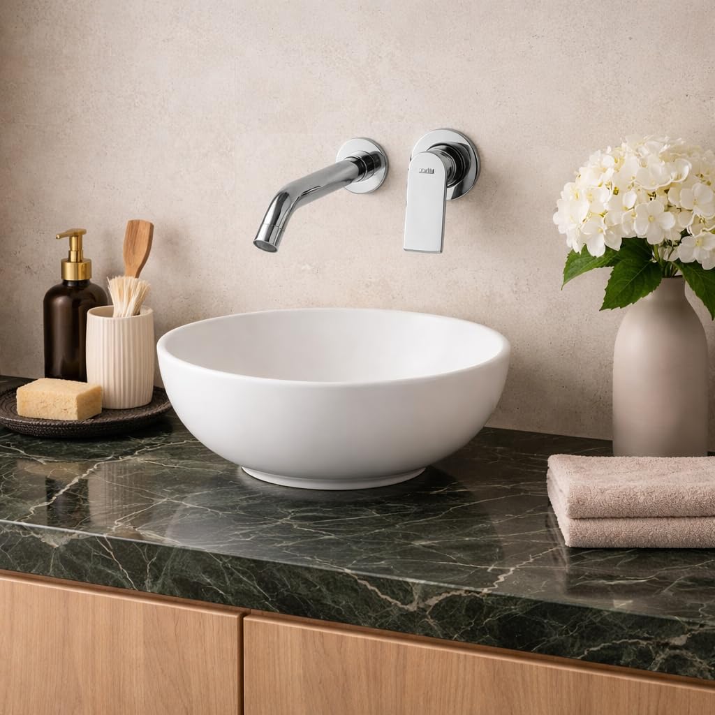 Topolenashop Rubinetto Lavabo Incasso a Parete Cromato – Miscelatore Monocomando per Lavandino Bagno con Bocca a Muro, Cartuccia Ceramica 35 mm, Design Moderno 2 Fori | 94006