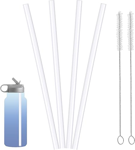 ZARZAVT Paquete de 4 popotes de repuesto compatibles con Hydro Flask botella de agua de boca ancha con 2 cepillos, popotes transparentes de plástico
