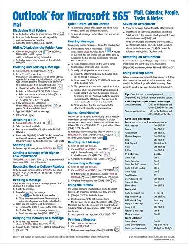 Microsoft Outlook 365 Mail, Calendar, People, Tasks, Notes Quick Reference - Windows Version (Cheat Sheet of Instructions, Tips & Shortcuts - Laminated Guide)