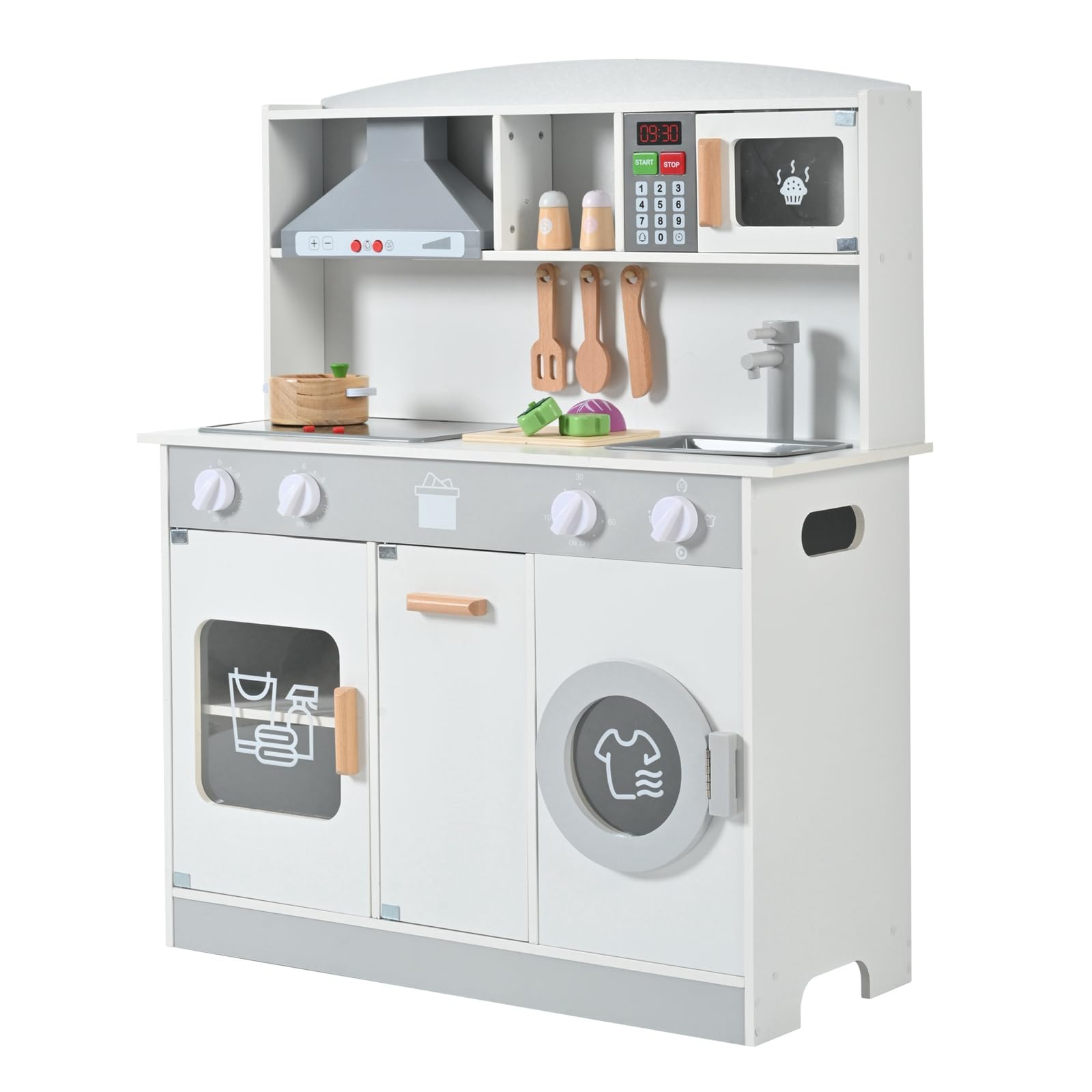 Amazon | おままごと キッチンセット 木製 洗濯機付き 調理器具/食材 