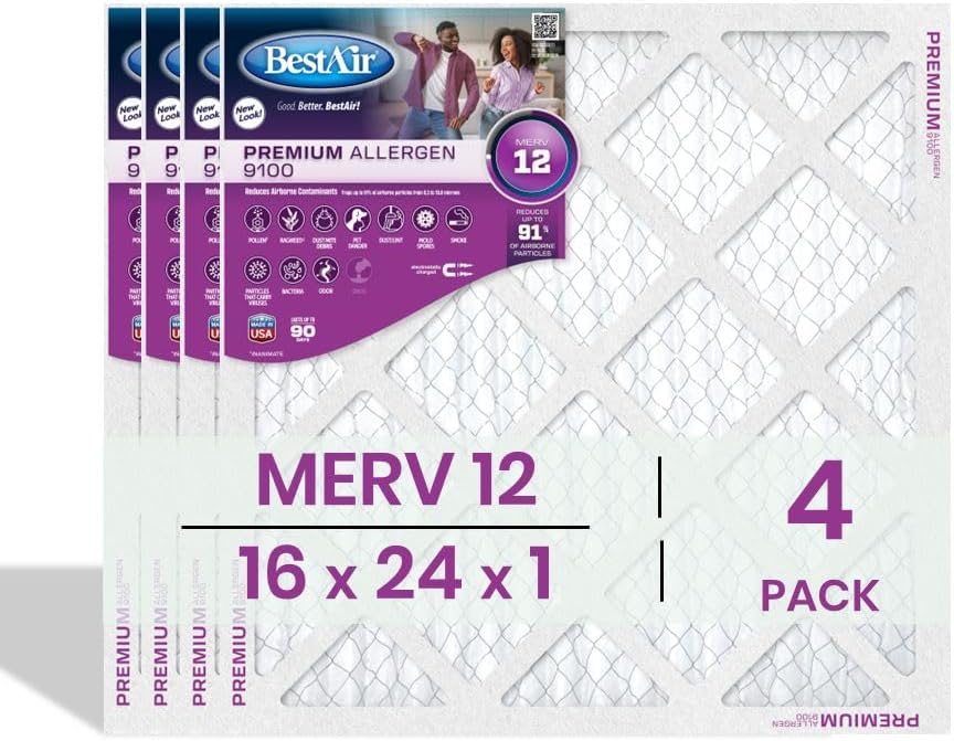 BestAir 20x20x1 Air Filter (4-Pack) | MERV 12 Premium Allergen 9100 HVAC AC Furnace Filter | Replacement Air Filter for Residential & Commercial Use | Made in USA | Actual Size (19.75 x 19.75 x 0.75) image 7