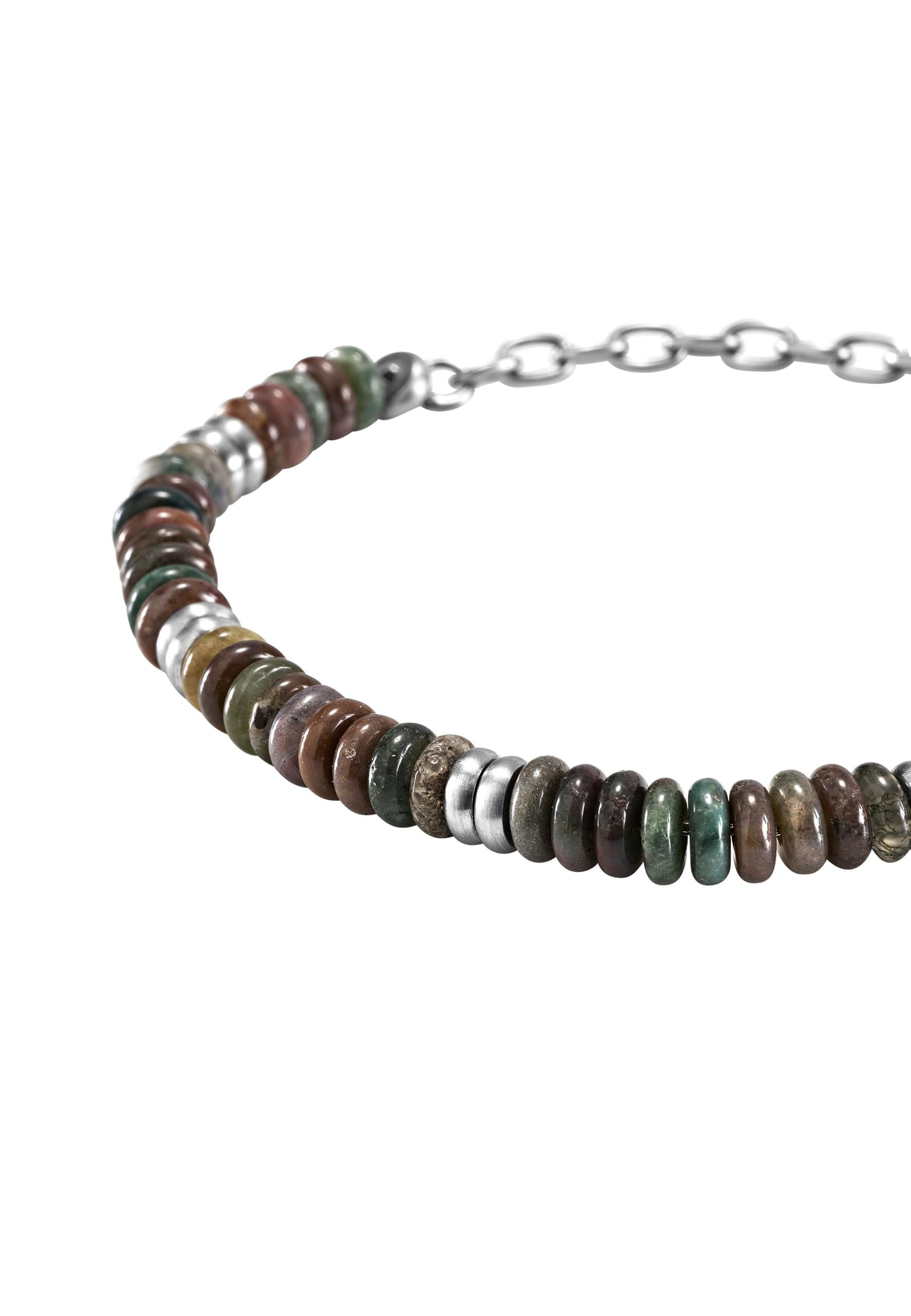 Breil, Collezione Rock Hard, Bracciale Uomo, Bracciale con Pietre Naturali e Dischi in Acciaio Lucido, Chiusura a Moschettone, Lunghezza Regolabile fino a 22 cm, Idea Regalo Uomo