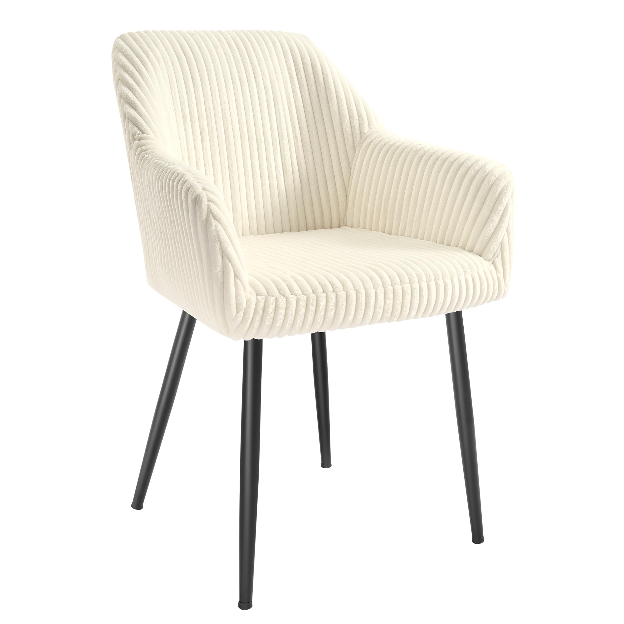 SONGMICS Esszimmerstuhl, Küchenstuhl, Sessel, Cord, Polsterstuhl mit Armlehnen, Loungesessel, bis 120 kg belastbar, Metallbeine, für Esszimmer, Küche, cremeweiß-tintenschwarz LDC087WD01